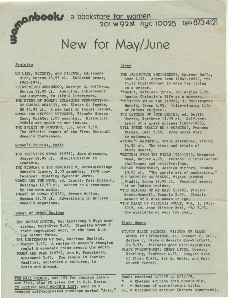 Item #10348 Womanbooks: A Bookstore for Women - New for May / June