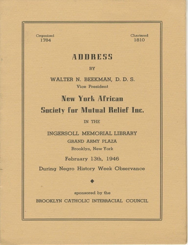 Item #SQ5275906 Address [New York African Society for Mutual Relief]